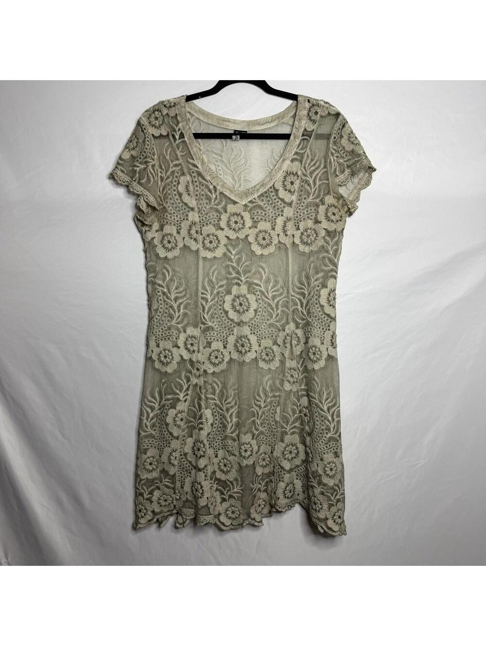 Gretty Zueger Floral Silhouette Dress M Silk Lace Overlay Boho Cottagecore